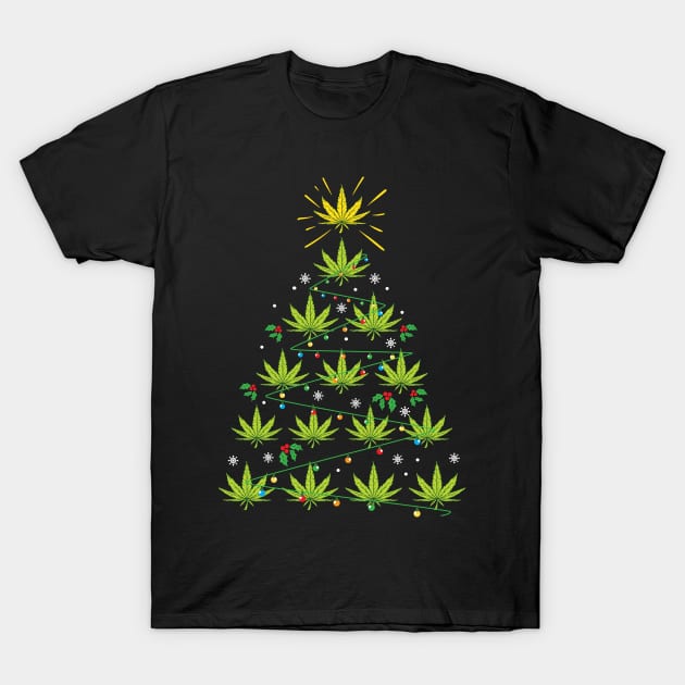 Xmas Cannabis Leaf Tree Funny Holiday Gift T-Shirt by Hasibit